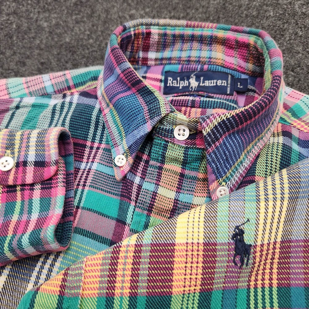 Vintage Ralph Lauren Mens Large Colorful Brushed Cotton Button Up Shirt Heritage